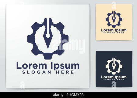 Gear, Pen Logo Designs, Vector Illustration Stock Vector
