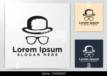 Hand Drawn Geek and Hat Logo Designs Vector Illustration Stock Vector