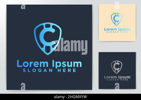 Shield and Letter C Logo Designs Vector Illustration Stock Vector