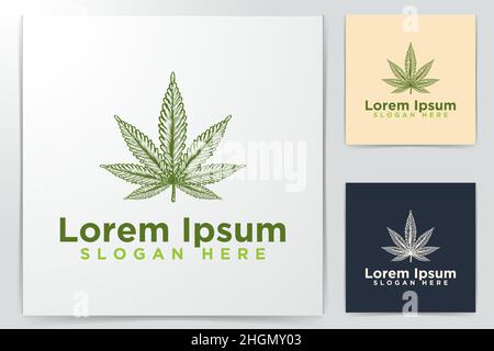 Hand Drawn Green maple cannabis Logo Designs Vector Illustration Stock Vector