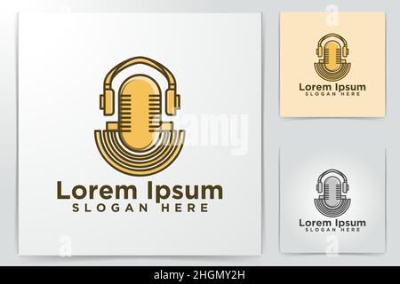 Old Microphone and earphone Logo Designs Vector Illustration Stock Vector