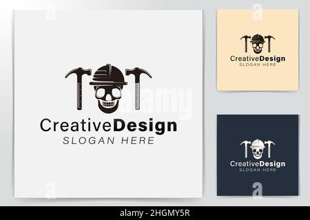 danger, skull , hammer, helmet protection. safety concept logo Ideas. Inspiration logo design. Template Vector Illustration. Isolated On White Backgro Stock Vector