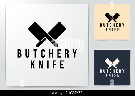 Vintage Retro Butcher shop label logo Ideas. With crossed cleaver, cross knife Inspiration logo design. Template Vector Illustration. Isolated On Whit Stock Vector
