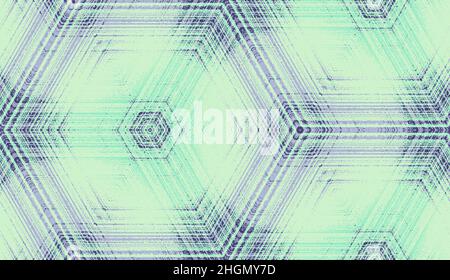 Seamless abstract geometric textured pattern in mint green and blue lavender colors. Symmetric hexagon concentric ornament for digital paper, textile printing, wallpaper background design. Stock Vector