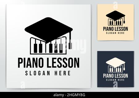 Piano lesson logo Ideas. Education Hat and keyboard. Inspiration logo design. Template Vector Illustration. Isolated On White Background Stock Vector