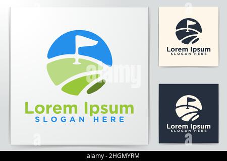 Flag, hills, Golf Logo Designs, Vector Illustration Stock Vector