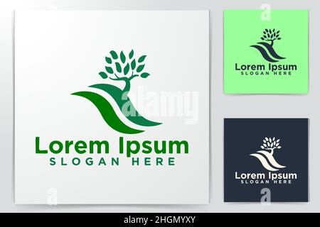 Abstract Wave, Green Tree Logo Designs, Vector Illustration Stock Vector