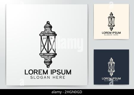 hand drawn Garden lamp logo Designs Inspiration Isolated on White Background Stock Vector