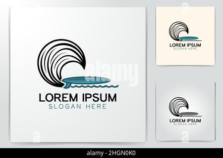 surf board and wave logo Designs Inspiration Isolated on White Background Stock Vector