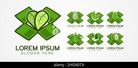set box and leaf logo business branding package template Designs Inspiration Isolated on White Background Stock Vector