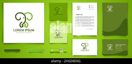 mono line elephant logo business branding package template Designs Inspiration Isolated on White Background Stock Vector