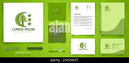 fir tree and star logo business branding package template Designs Inspiration Isolated on White Background Stock Vector