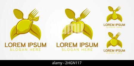 set fruit, fork, spoon and leaf logo business branding package template Designs Inspiration Isolated on White Background Stock Vector