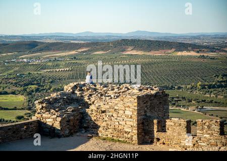 the Landscape view from the castelo in the Village of Monsaraz in Alentejo in Portugal.  Portugal, Monsaraz, October, 2021 Stock Photo