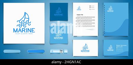 ship mono line logo and business branding template Designs Inspiration Isolated on White Background Stock Vector