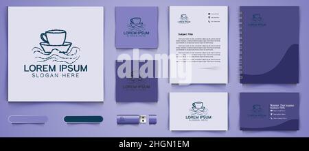 ship, mug, coffee shop logo and business branding template Designs Inspiration Isolated on White Background Stock Vector