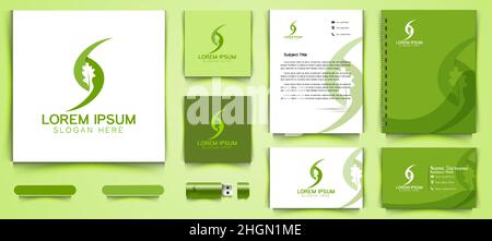 green oak negative space logo and business branding template Designs Inspiration Isolated on White Background Stock Vector