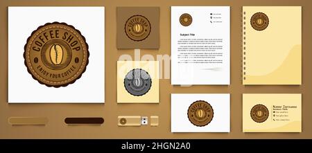 vintage coffee bean, round emblem logo and business branding template Designs Inspiration Isolated on White Background Stock Vector