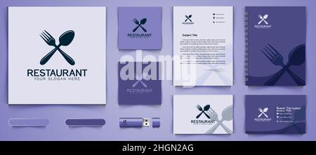 crossed fork and spoon, restaurant logo and business branding template Designs Inspiration Isolated on White Background Stock Vector