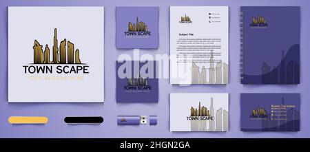 mono line city building, town, apartment logo and business branding template Designs Inspiration Isolated on White Background Stock Vector