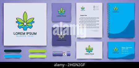 gear and cannabis leaf logo and business branding template Designs Inspiration Isolated on White Background Stock Vector