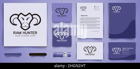 mono line sheep, goat head logo and business branding template Designs Inspiration Isolated on White Background Stock Vector