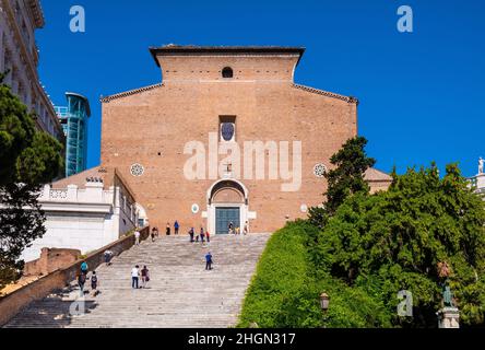 Rome, Italy - May 25, 2018: Basilica of St. Mary of the Altar of Heaven, Santa Maria in Ara Coeli with monumental stairs at Campidoglio Capitoline hil Stock Photo