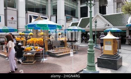 The Erawan Shrine, aka Thao Maha Phrom Shrine Bangkok Thailand Stock Photo