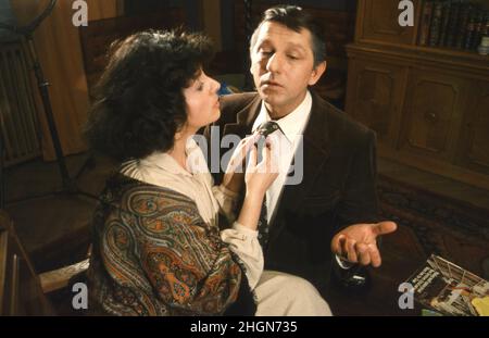 Romanian actors Sebastian Papaiani & Adela Marculescu during the filming of  the movie "Alo aterizeaza strabunica!", 1981 Stock Photo - Alamy