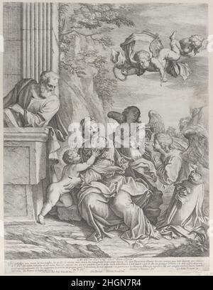 The Holy Family with angels at right and overhead 1652 Giovanni Battista Beinaschi. The Holy Family with angels at right and overhead. Giovanni Battista Beinaschi (Italian, Fossano 1636–1688 Naples). 1652. Etching; second state of three. Giovanni Giacomo De Rossi (Italian, Rome 1627–1691 Rome). Prints Stock Photo