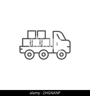 Flatbed truck line icon. linear style sign for mobile concept and web design. Truck with Bricks outline vector icon. Construction machines symbol, log Stock Vector