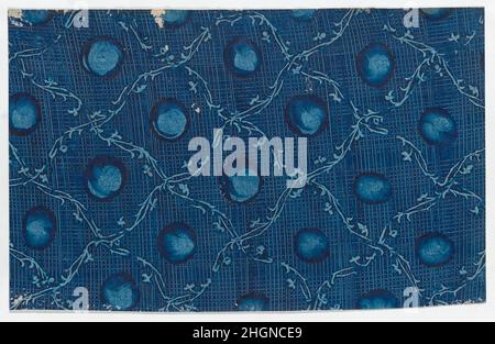 Blue paste paper with circular designs and ornamental diagonal pattern and crisscross background 19th century Anonymous. Blue paste paper with circular designs and ornamental diagonal pattern and crisscross background. Anonymous , 19th century. 19th century. Relief print (wood or metal). Prints Stock Photo