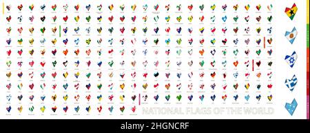 Flags of the world icons in heart shape. National flags of the world. Stock Vector
