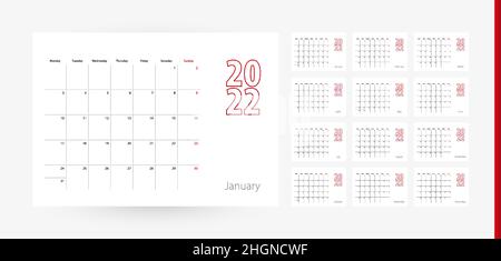 Calendar 2022 in modern design, planner template. Vector calendar 2022. Stock Vector