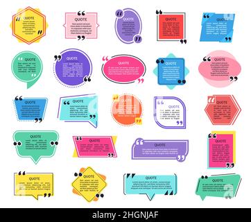 Colored quote frames for text phrase message and quote. Vector quote saying, bubble blank thinking and mention illustration Stock Vector