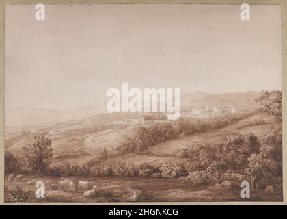 View of Marino in the Alban Hills n.d. Jacob Philipp Hackert German. View of Marino in the Alban Hills. Jacob Philipp Hackert (German, Prenzlau 1737–1807 San Pietro di Careggi). n.d.. Pen and brown ink, brown wash over black chalk.. Drawings Stock Photo