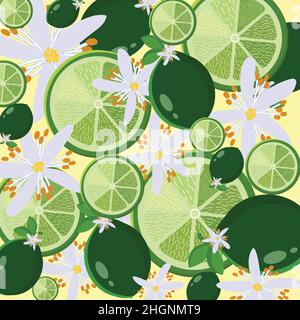 limes and flowers single pattern Stock Vector