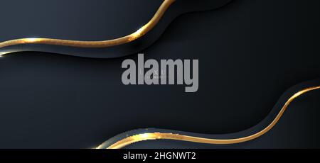 Abstract elegant blue wave curved shape background with 3D golden line. Luxury style. Vector graphic illustration Stock Vector