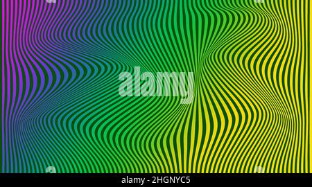 Distortion lines background. Distort stripes, abstract modern pattern. Op art illusion waves. Vector 3d curves. Dynamic surface Stock Vector