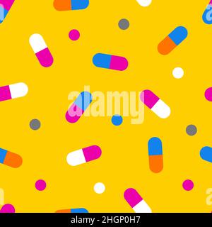 Pills seamless pattern, medicine texture. Vitamins, dietary supplements background. Tablets pattern. Vector illustration Stock Vector