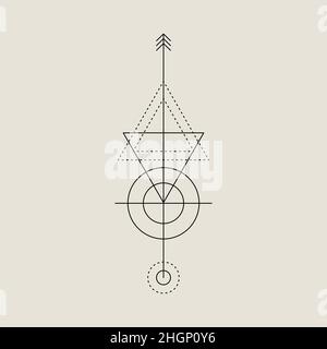 Geometric magic line composition with arrow, triangle and circle. Vector magic logo, icon, symbol Stock Vector