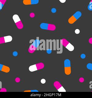Pills seamless pattern, medicine texture. Vitamins, dietary supplements background. Tablets pattern. Vector illustration Stock Vector