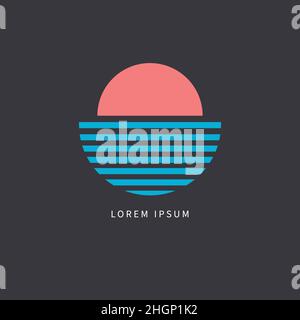 Sun and sea minimal geometric logo. Sunset, sunrise icon. Travel agency icon. Resort modern sign. Sea and ocean circle simple vector logotype Stock Vector