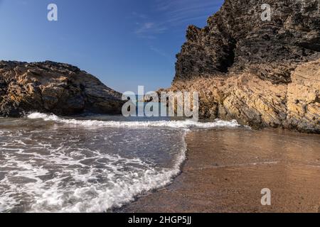 Rock formations at Llangrannog beach, Ceredigion, Wales Stock Photo