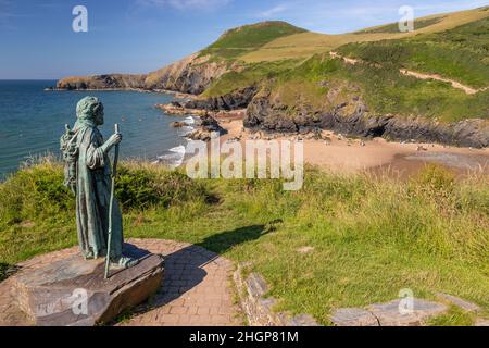 Saint Carannog statue at Llangrannog, Ceredigion, Wales Stock Photo
