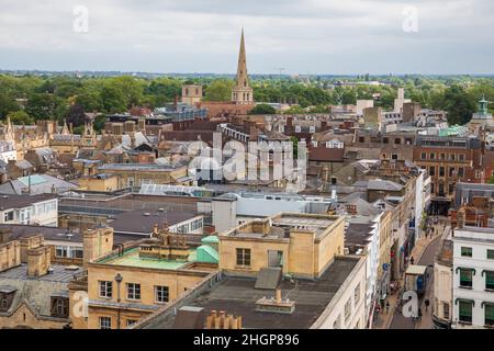 Rooftop view over Cambridge, England, as seen from the tower of Great St Mary's Church. Stock Photo