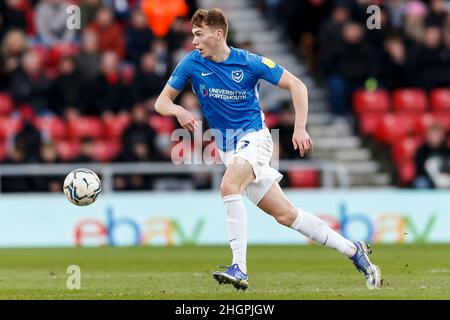 Sunderland, UK. 22nd Jan, 2022. Hayden Carter of Portsmouth during the Sky Bet League One match between Sunderland and Portsmouth at Stadium of Light on January 22nd 2022 in Sunderland, England. (Photo by Daniel Chesterton/phcimages.com) Credit: PHC Images/Alamy Live News Stock Photo