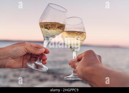 Two champagne flutes against sunset - Stock Image - F011/2837 - Science  Photo Library