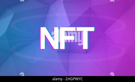 NFT word on technological blue and purple colorful background with circuits. metaverse word on object technology of the digital cyber universe. Stock Photo