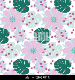 flowers and leaves single surface pattern Stock Vector